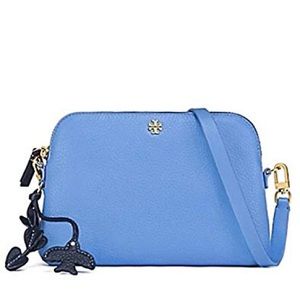 tory burch blue pebbled peace crossbody NWOT